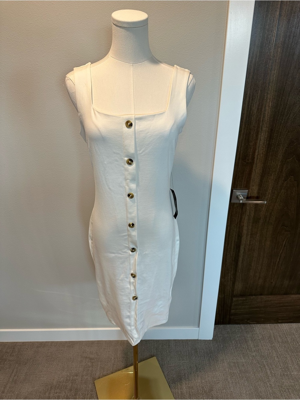 Shinestar White Sleeveless Button-Front Midi Dress